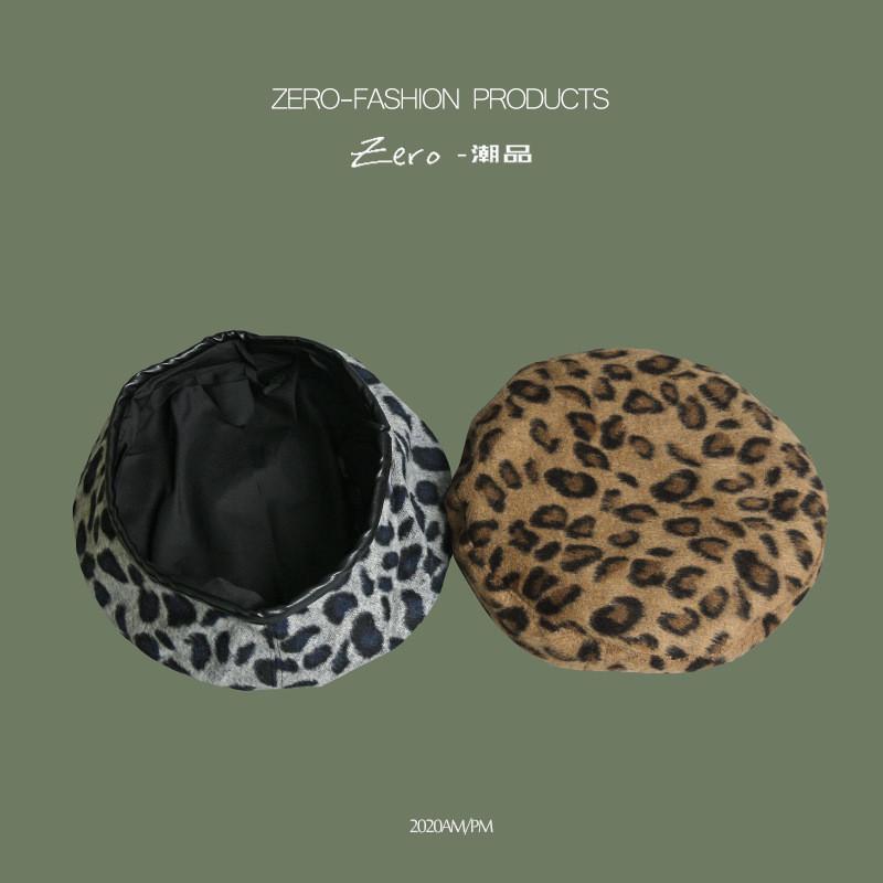 Beret Stylish Wool For Women Leopard Print Warm Fall And Winter Hat Trendy
