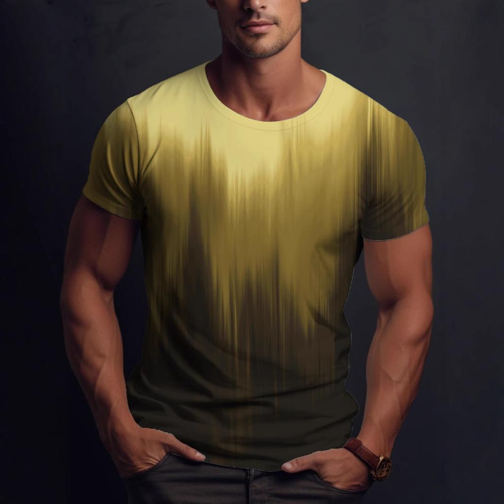 Men's Summer Gradient Print T-Shirt - Crew Neck, Short Sleeve, Athletic, Fitness-Friendly & Breathable