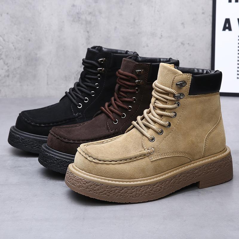 Autumn and winter new locomotive boots men's fur climbing retro thick-soled heightening men's boots high-top fashion versatile Martin boots