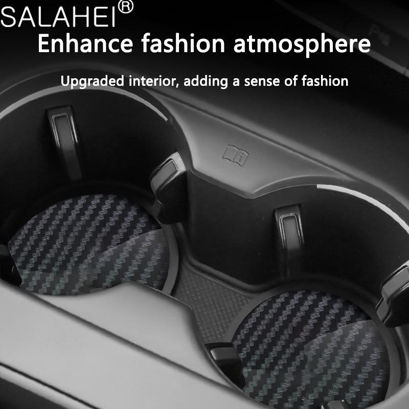 WAM3 2pcs High Quality Carbon Fibre Car Water Cup Pad Car Coaster Anti-Slip Drink Holder Mat For Mercedes Benz A B R G Class W204 W25