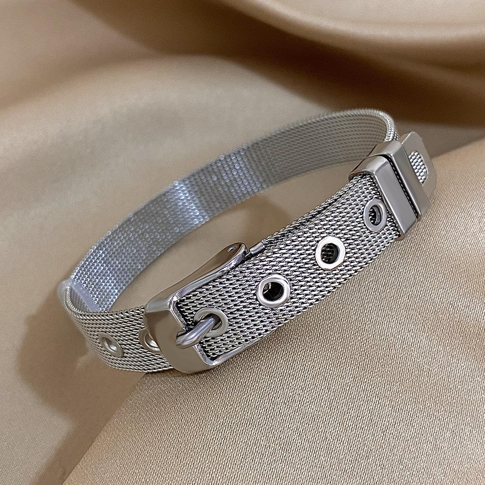 Greatera Stainless Steel Strap Men Bangle Fashion Adjustable Personality Knit Mesh Belt Bracelet For Couples Simple Jewelry