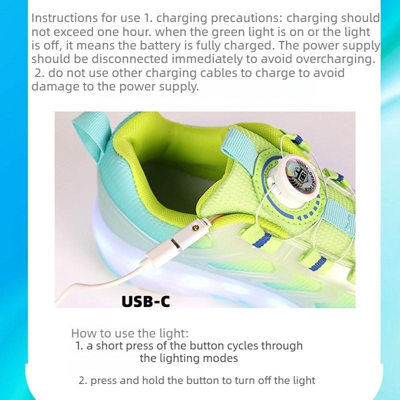 Kid's Roller Skates Removable Flat Charging LED Four Wheels Glowing Sports Shoes Pink Women's Glowing Sneakers