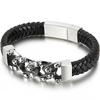 Punk 316L Stainless Steel Skull Bracelet for Men Vintage Men's Braided Leather Rope Chain Wrap Bracelets Massive Male Jewelry