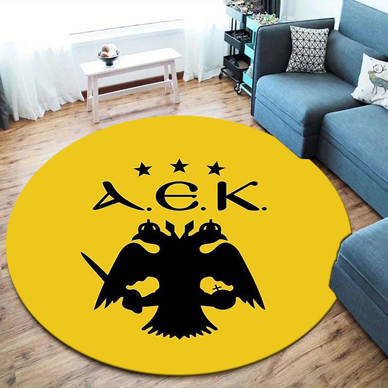 AEK Athens F.C Round Area Rug,Carpet Rug for Living Room Bedroom Sofa Playroom Decor,Non-slip Floor Mat
