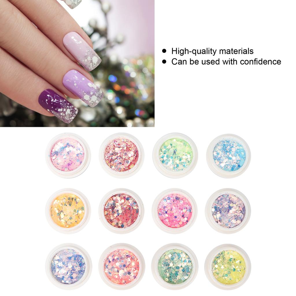 12 Boxes Nail Art Sequins DIY Nail Art Glitter Flakes Powder Manicure Decaration