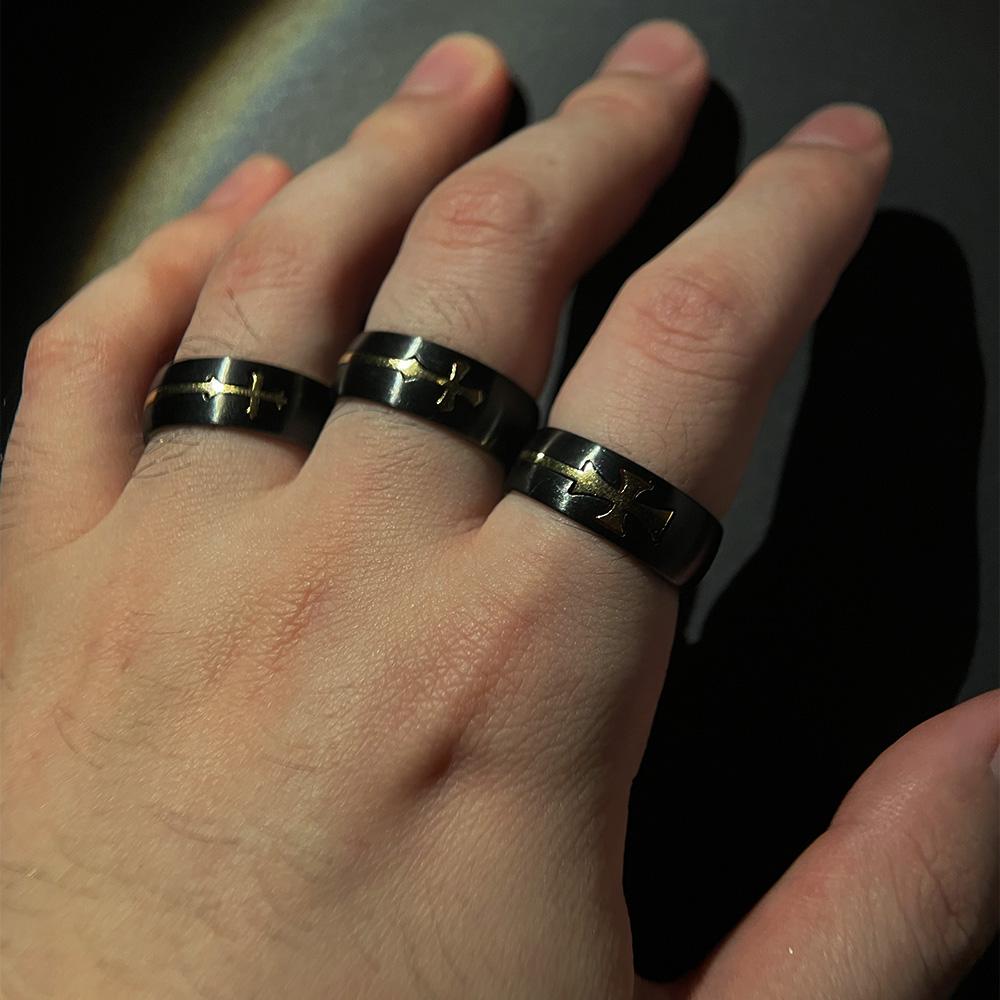 Anel Vazado Removível Cruz Dourada Para Homens Aço Inoxidável Anel Croix de Guerre Metal Acessórios Unissex Zircônia Designer Presente