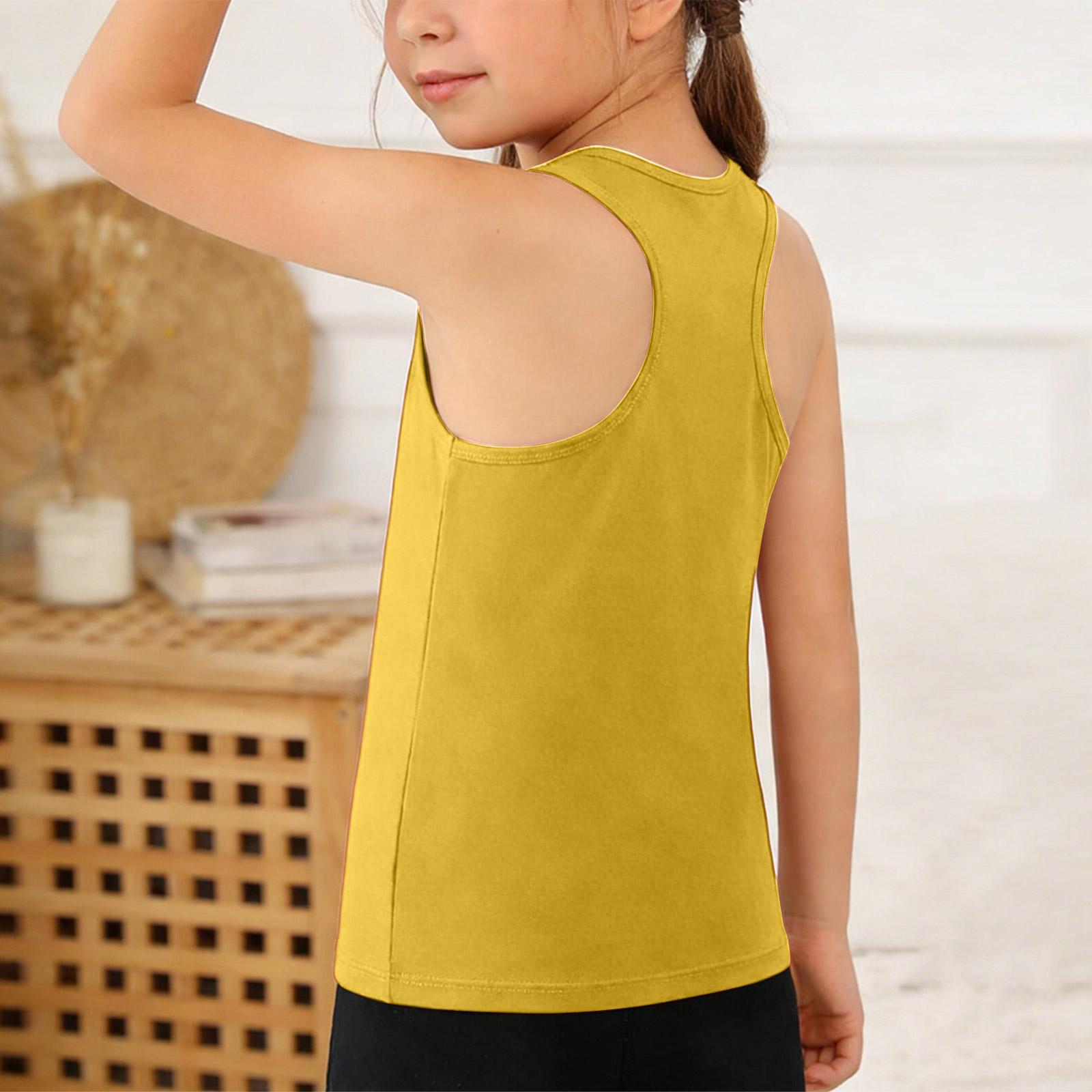 

Girls School Sleeveless Tee - Loose Round Neck Vest 160 жовтий