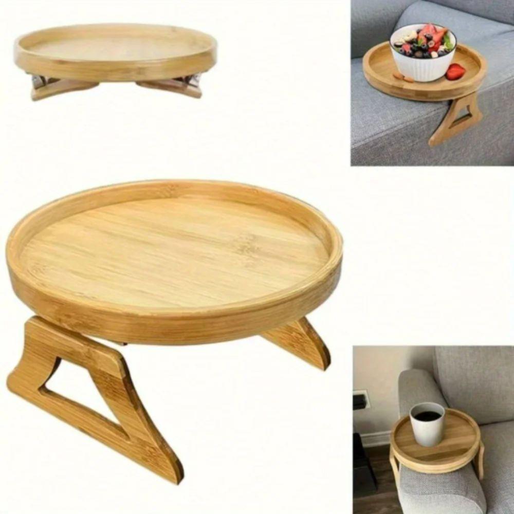 Foldable Sofa Tray Natural Wooden Clip-On Tray Coffee Table Sofa Side Table  Remote Control Storage
