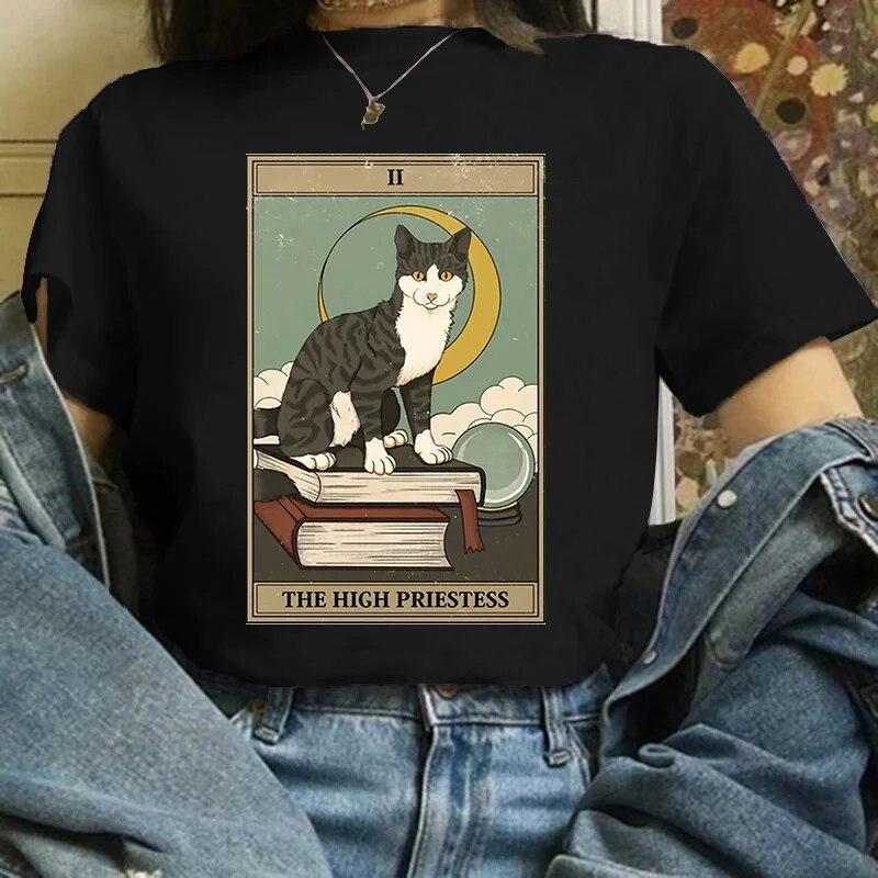 Kawaii Dámské tričko Módní Tarot Kočka Dámské tričko Anime Roztomilé Grafické tričko FeUnisex Léto XS-4XL Tričko s krátkým rukávem