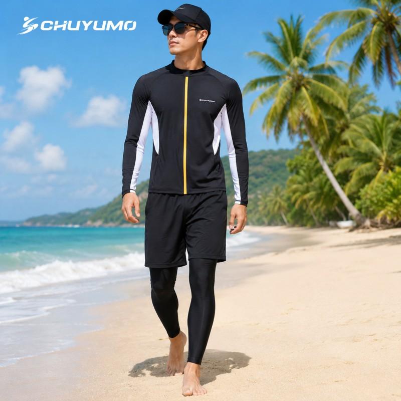 Mens Quick-Dry UV Protection Rash Guard Set Surfing Diving Swimming Outdoor Water Sports