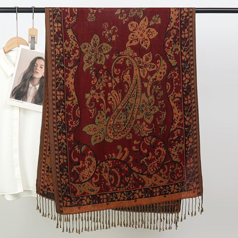 Écharpe Hijab Vintage Jacquard Cajou pour Femme, Photo de Voyage, Cape Extérieure, Turbans pour Femme, Châle, Vêtements Islamiqu