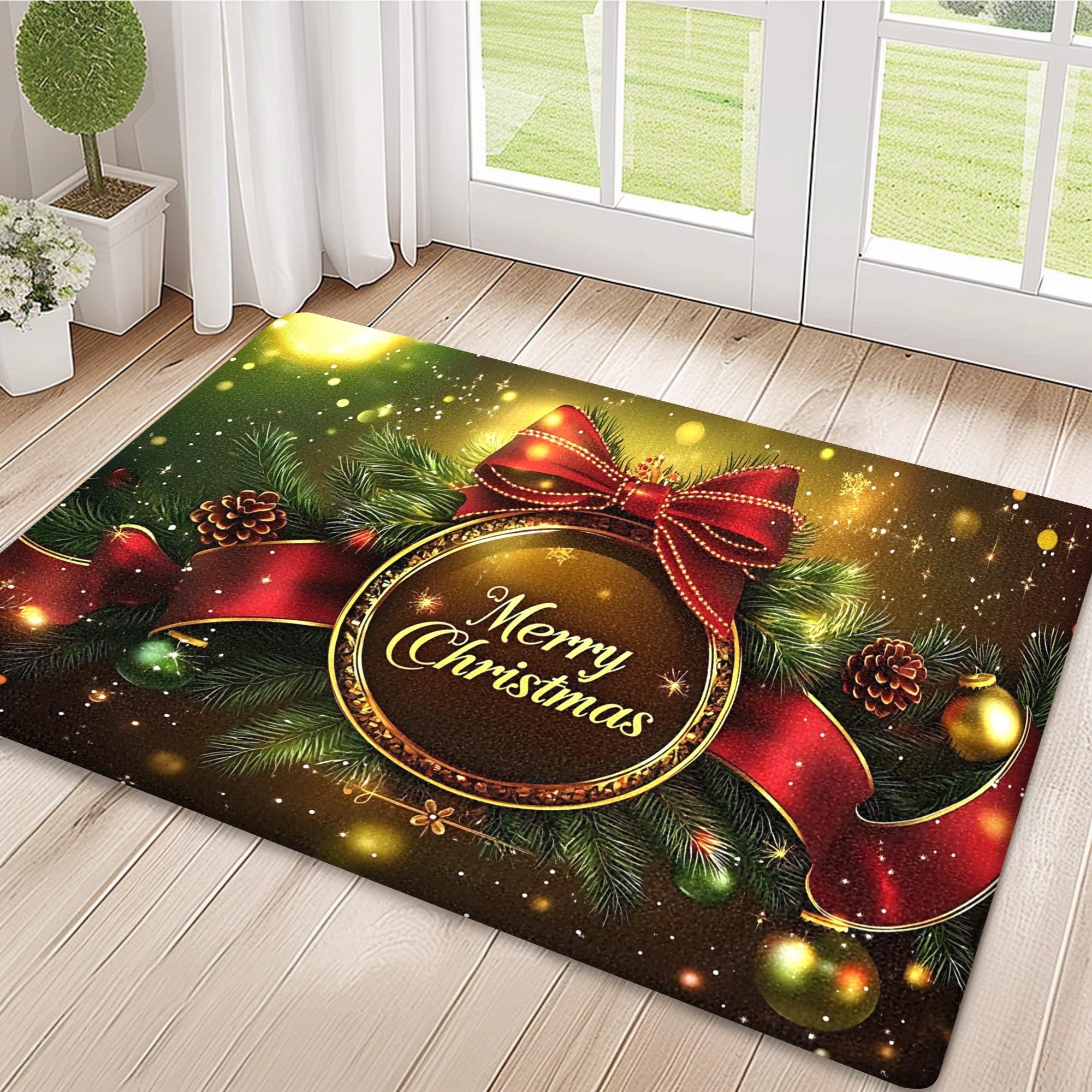 

Festive Christmas Doormat - Non-Slip Plush Crystal Velvet Rug, Waterproof Holiday Home Decor for Living Room Kitchen Office 50x80cm