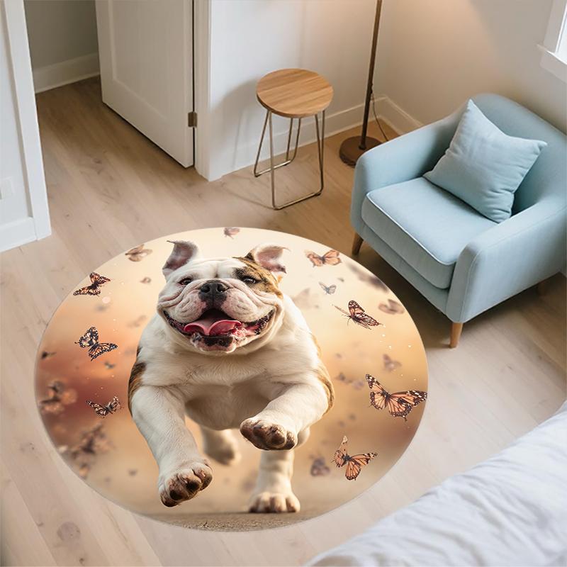 Bulldog pattern round rug,Carpet Rug for Living Room Bedroom Sofa Playroom Decor,Non-slip Floor Mat,Holiday Gifts and Birthday Gifts