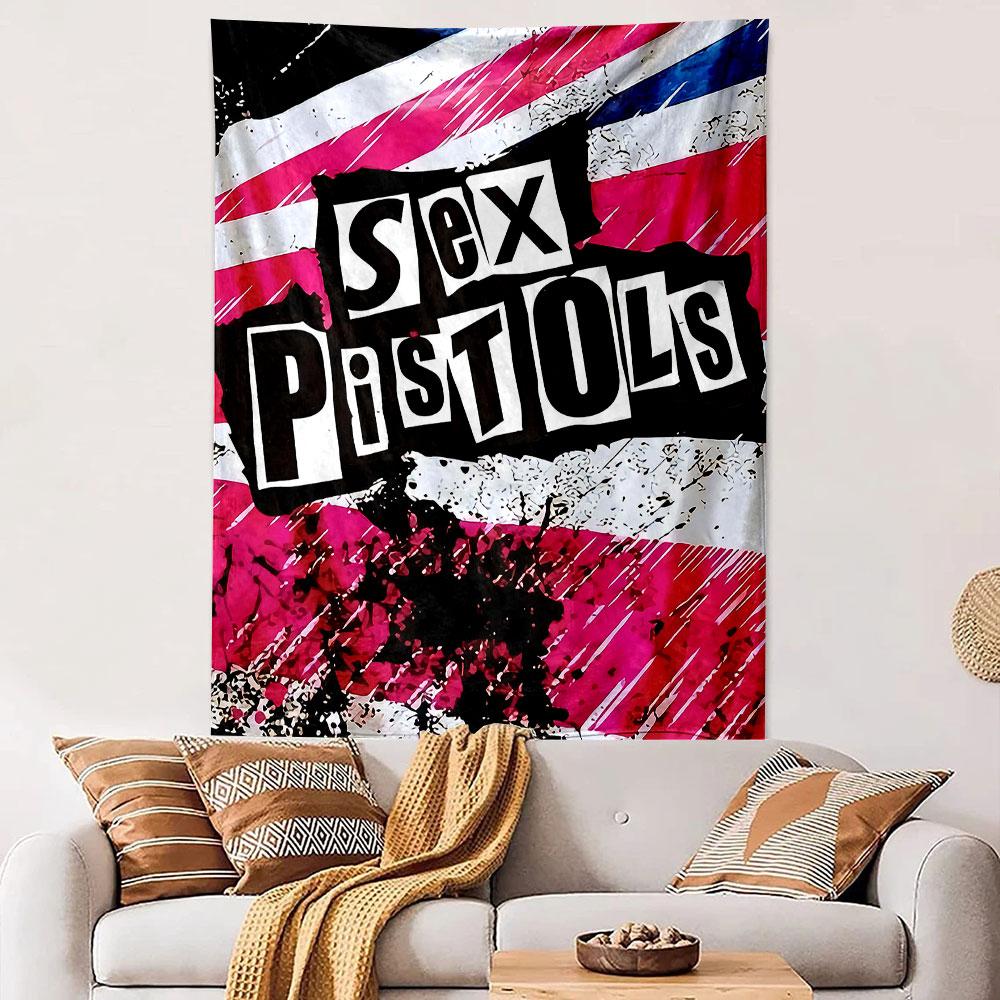 Sex Pistols Punk Band Ransom Note Logo Union Jack Grunge Pink Wall Tapestry Music Decor for Man Cave Studio Gift