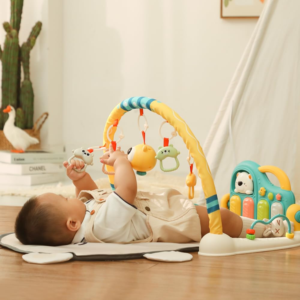 Piano Play Baby Music Mat, Newborn Activity Toy with Piano Kick and Play Gym, Toddler Play Mat Activity Gym (Bear)