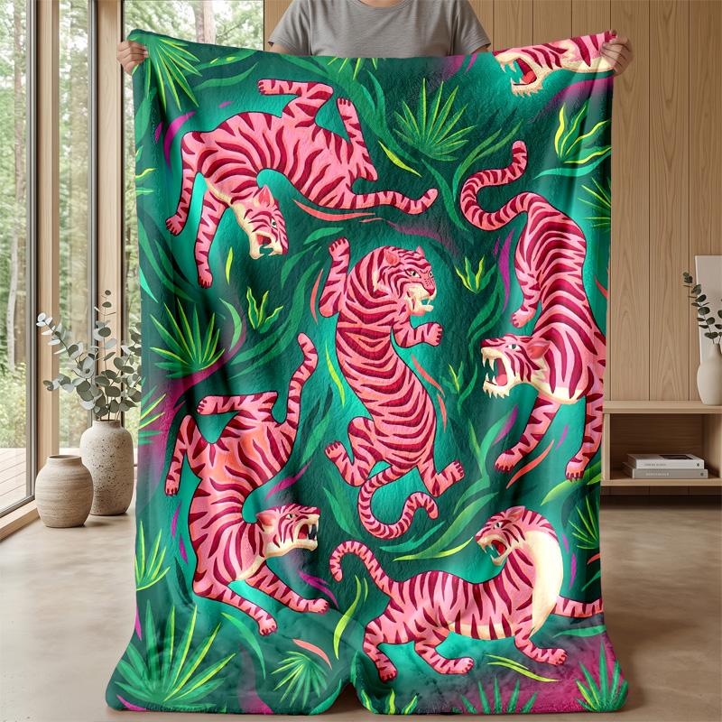 Tiger Jungle Adventure Theme Blanket Lightweight Warm Flannel Blanket Decorative Throw Blanket for Home Decoration