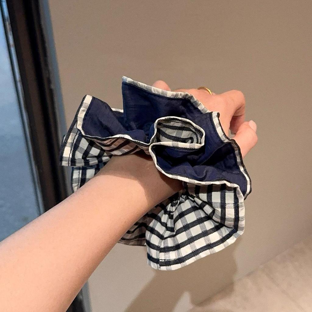 Korean Blue Plaid Hair Tie Scrunchie