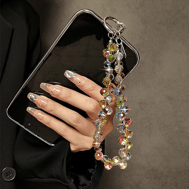 Simulation Crystal Bead Bracelet, with Short Lanyard and Clip Design,multi-functional Mobile Phone Case Keychain Pendant,fashionable and Unique Style