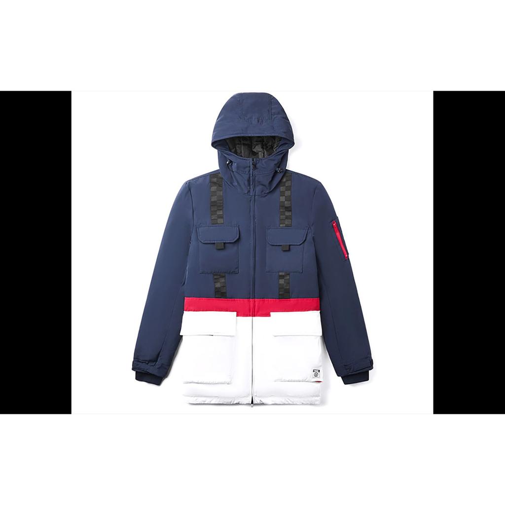 Vans Color Block Hooded Mid-Length Down Jacket Men outerwear Blue White Red VN0A4BQ54NH