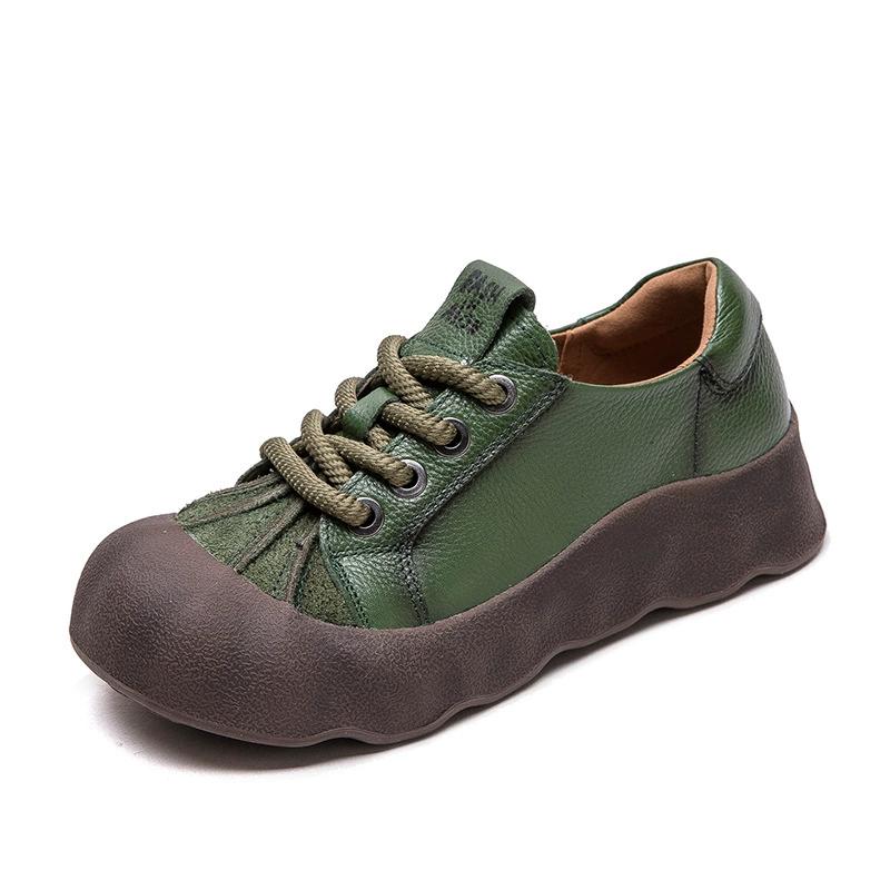 Fashion GKTINOO 2025 Spring Summer New Retro Thick Soled Shoes Casual Sneakers Big Toe Genuine Leather Women's Flat Platform Shoes