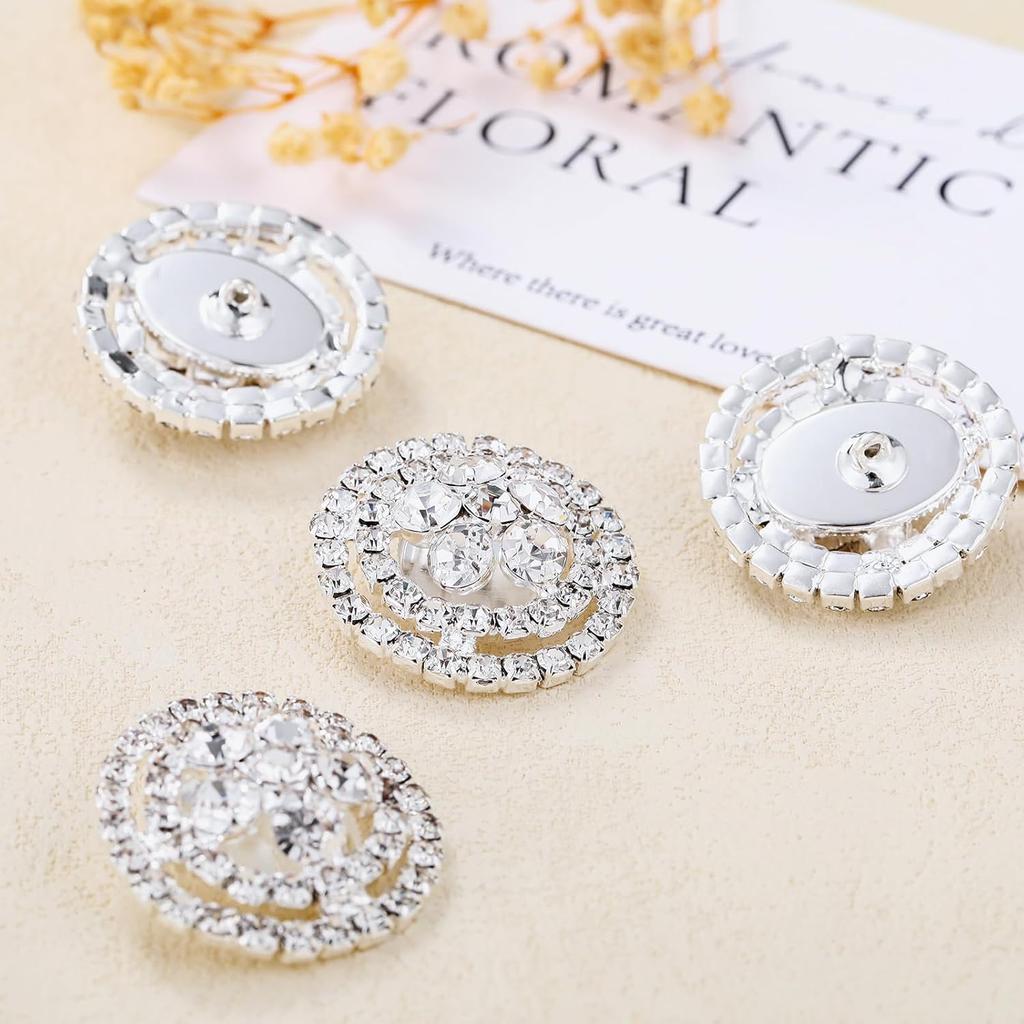 4Pcs Sliver Rhinestone Buttons Crystal Embellishments for Clothing Jewelry Making DIY Decoration Bottons for Sewing Crafts Wedding Bridal