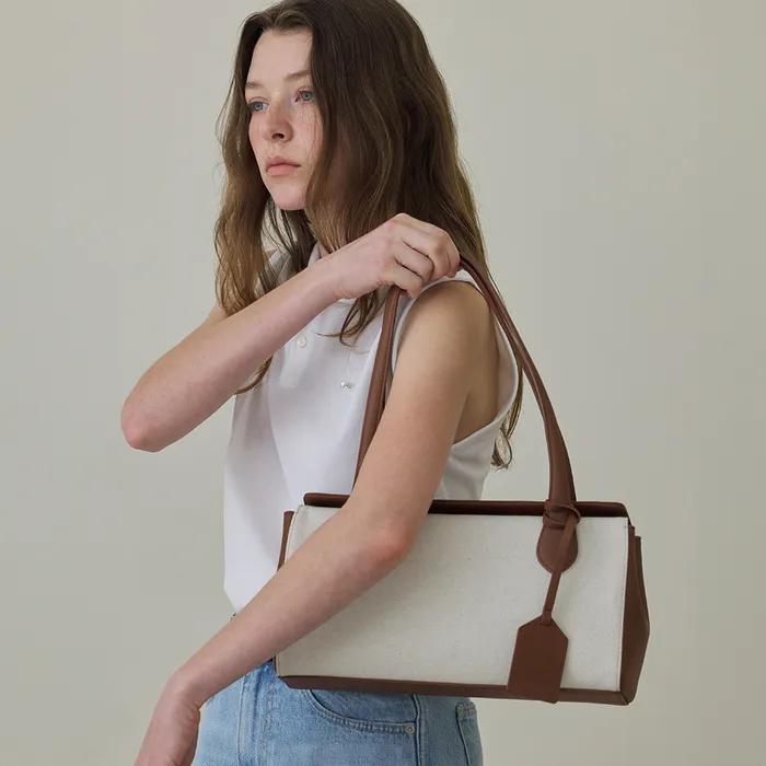 Button Canvas Leather Shoulder Bag