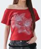 ESCAPEFROM [Escf X Hot Today] Halftone Lily Boat Neck Slim Fit Short Sleeve T-Shirt Red