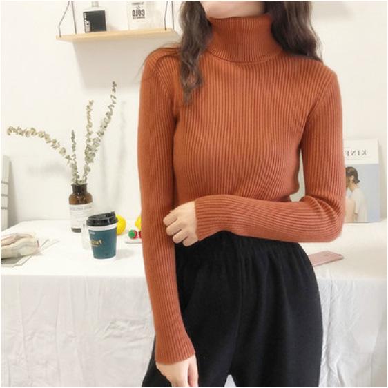 Damen Strickpullover mit verdicktem hohen Kragen - Slim Fit, vielseitig, koreanischer Stil, Herbst- und Wintermode.