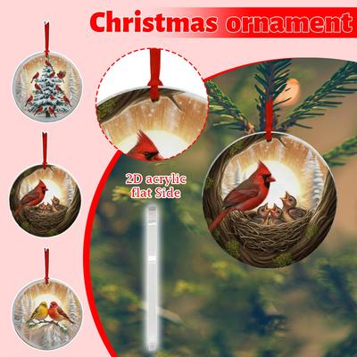 Christmas Ornaments With Red And Snowbirds, Winter Sunrise Decorations, Holiday Decorations