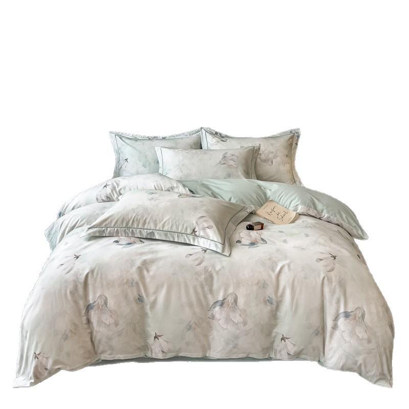 Autumn and Winter Thickened Warm Pure Cotton Polished Four-piece Set Cotton Class A Maternal and Infant Grade Flower Skin-friendly Bed Sheet Quilt