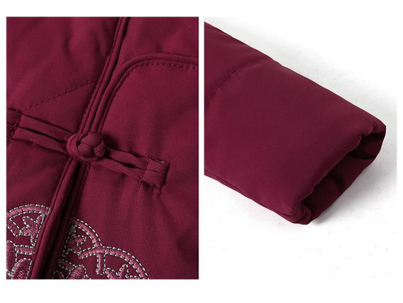Red Mid-Length Winter Jacket for Middle-Aged and Elderly Women - Thick, Cotton-Padded, Suitable for Spring and Autumn