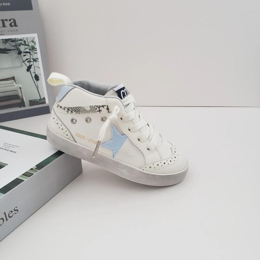 

Autumn Kids Genuine Leather Sparkly Mid Top Sneakers Unisex Casual Flat Skate Shoes for Boys and Girls 37