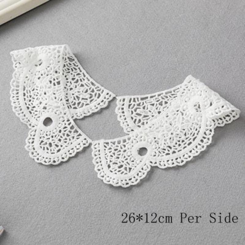 1 Pair White Neckline Fake Collar Lace Fabric Embroidery Carft DIY Dress Garment Decoration Accessories
