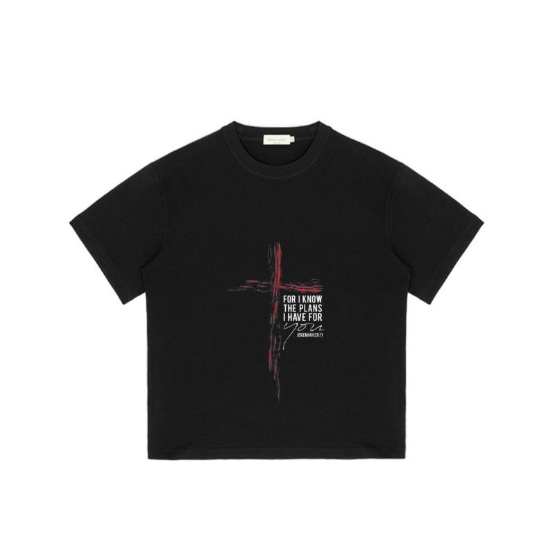 Black T Shirt with Religious Cross and Bible Verse for I Know The Plans I Have for You Jeremiah 29 11 Print for Casual Wear