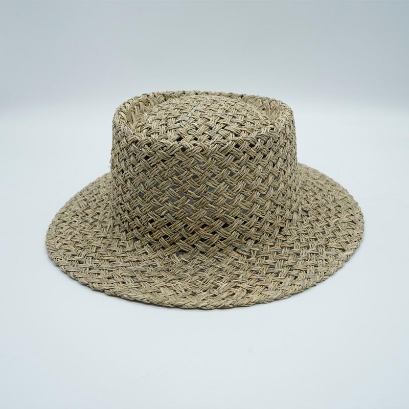 Japanese Retro Japanese Salty Grass Seaweed Woven Flat Top Top Top Top Hat Women'S Summer Shading Vacation Panama French Straw Hat