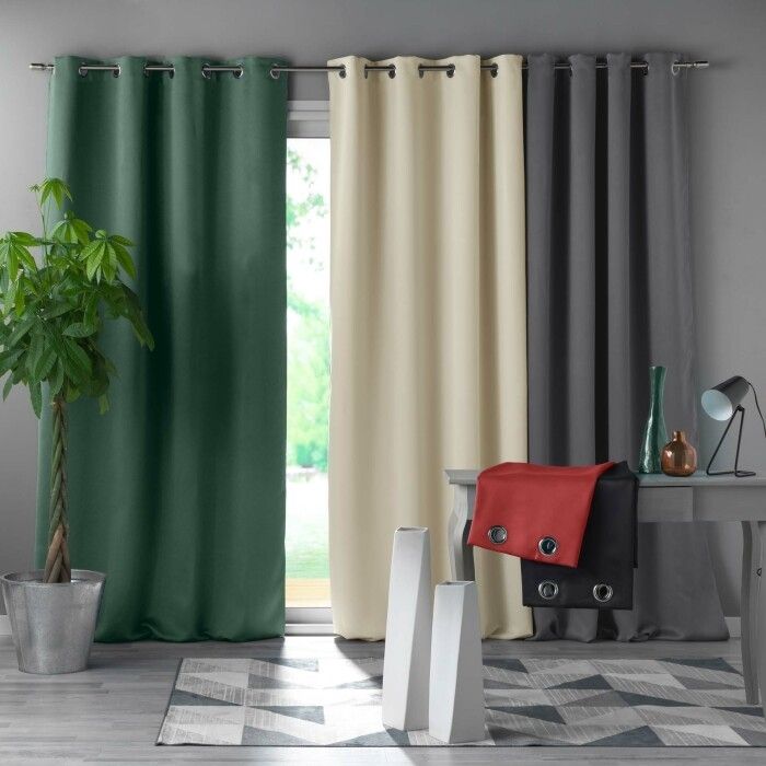 Rideau Occultant Grande Hauteur 135 x 280 cm – Uni Anthracite – À Œillets