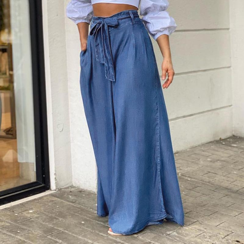 2022 Elegant High-Waisted Wide-Leg Women's Denim Pants - Casual Plus Size
