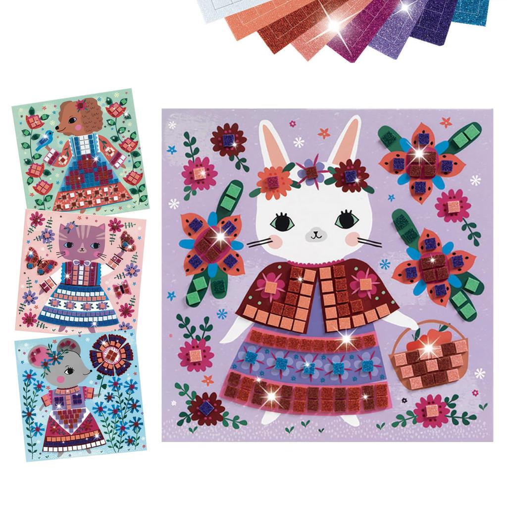 DJECO Mosaic Lovely Pet Mosaic Art Sticker Craft Educational Ages and School Entrance Elementary School Student Gift for Sports and Long Autumn Nights