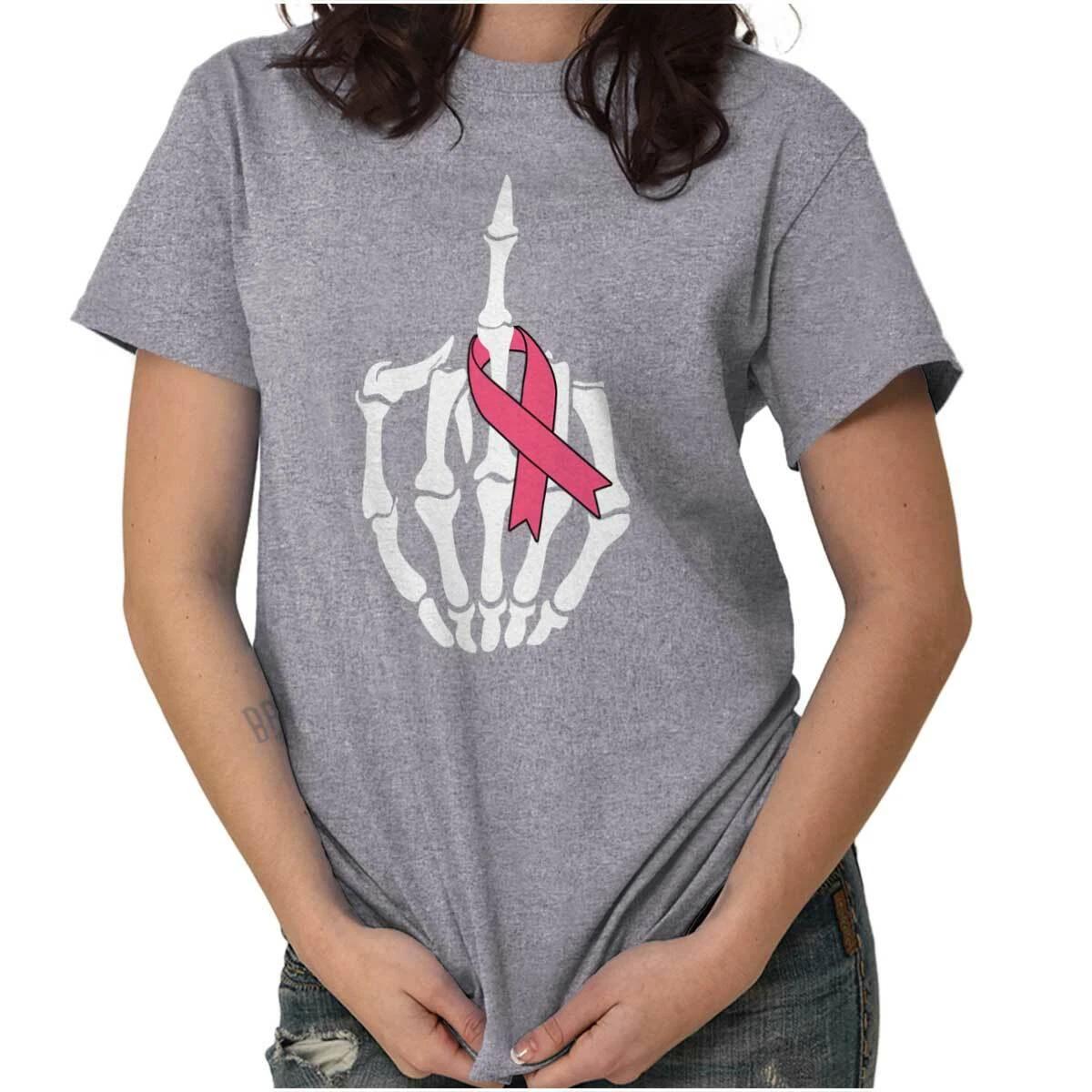 Fight Breast Cancer Awareness Middle Finger Womens or Mens Crewneck T Shirt Tee XS