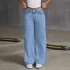 Women's Mid Waist Washed Women's Jeans Fashionable Versatile Straight Leg Pants