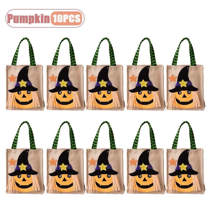 1-10PCS Halloween Treat Bags with Handles for Kids Candy Gift Supplies Party Favor Packaging Bag for Trick or Treat Decoration