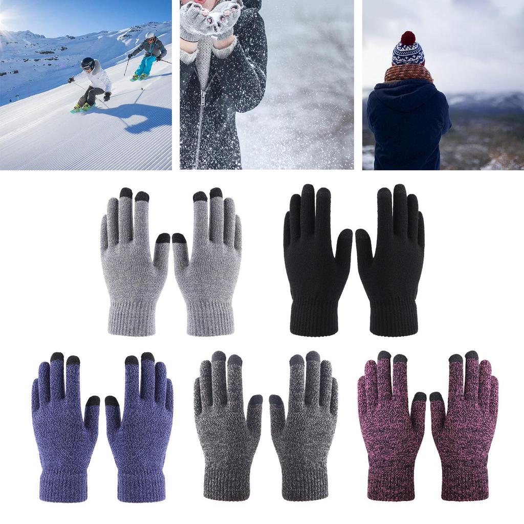 Soft Winter Gloves Knit Lining Touch Screen Mobile Phone Unisex Full Finger Mitten Thick Warm Windproof for Outdoor Sports