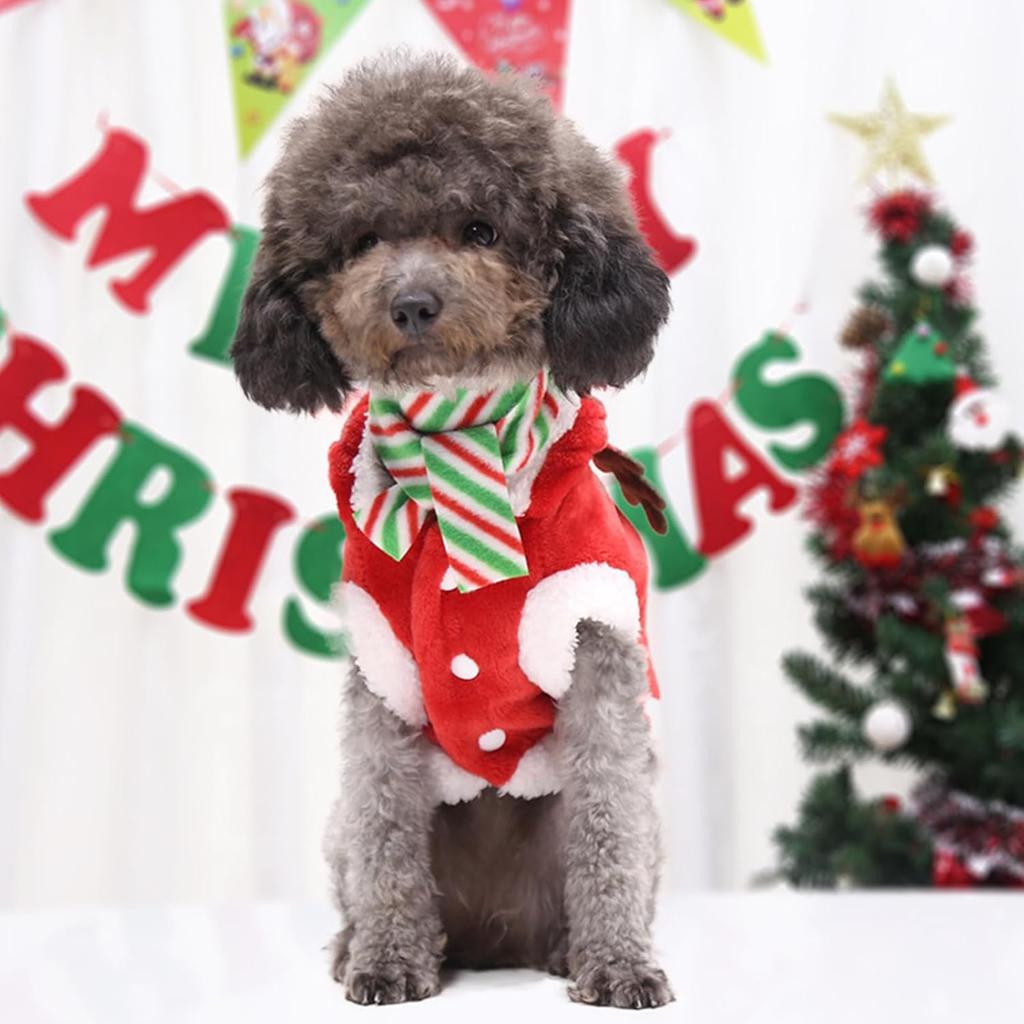 Pet Hoodie Christmas Outfit - Warm Puppy Costume with Hat, Funny Holiday Cosplay Pet Clothes for Small Medium Dogs & Cats (Size S: