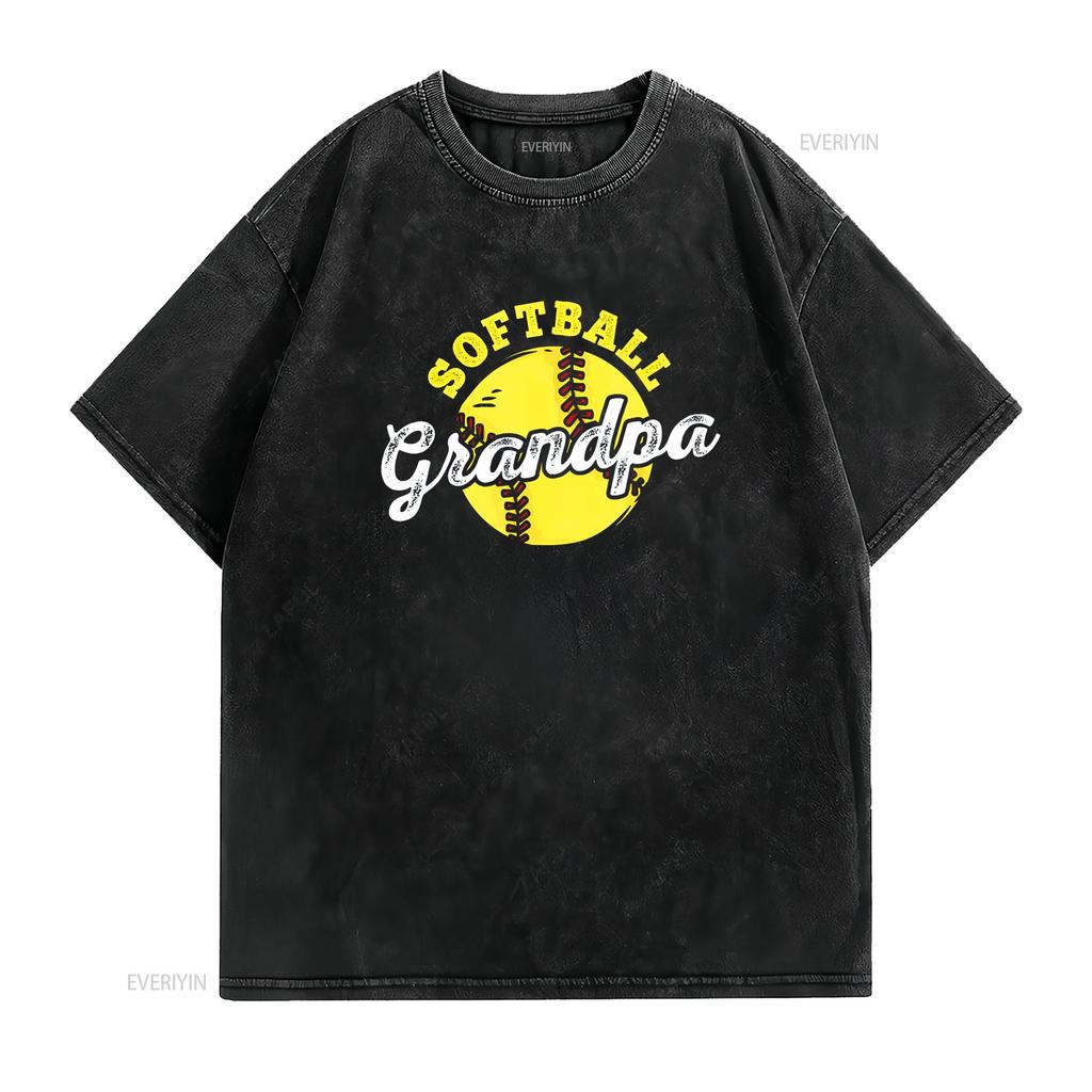 Softball Grandpa Grandfather Father s Day T Shirt vintage Washed fashion streetwear Slightly Breathable Comfortable