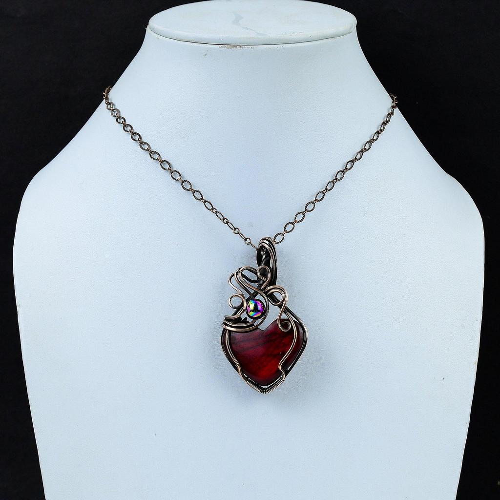 Pandantiv Labradorit Roșu Foc Pandantiv Înfășurat în Sârmă de Cupru Bijuterii cu Piatră Prețioasă de Cupru Pandantiv de Designer Bijuterii Handmade Înfășurate în Sârmă Cadouri Pentru Mamă