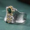 Vintage Two Color Inlaid White Green CZ Women's Ring Geometry Daily Wear Party Jewelry