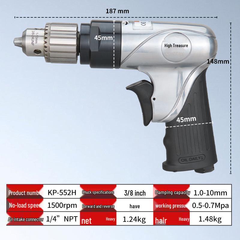 Gaobao 10mm Pneumatic Drill: 3/8'' Industrial Air-Powered Tool with Forward/Reverse Rotation for Drilling