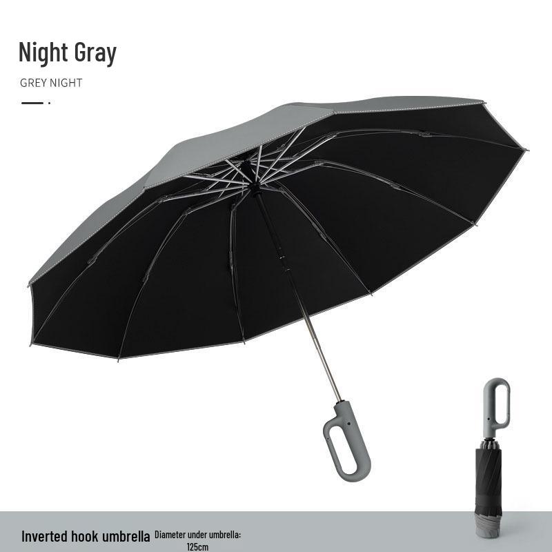 Automatic Windproof Folding Umbrella with Sun Protection, Reverse Design for All Weather, Black