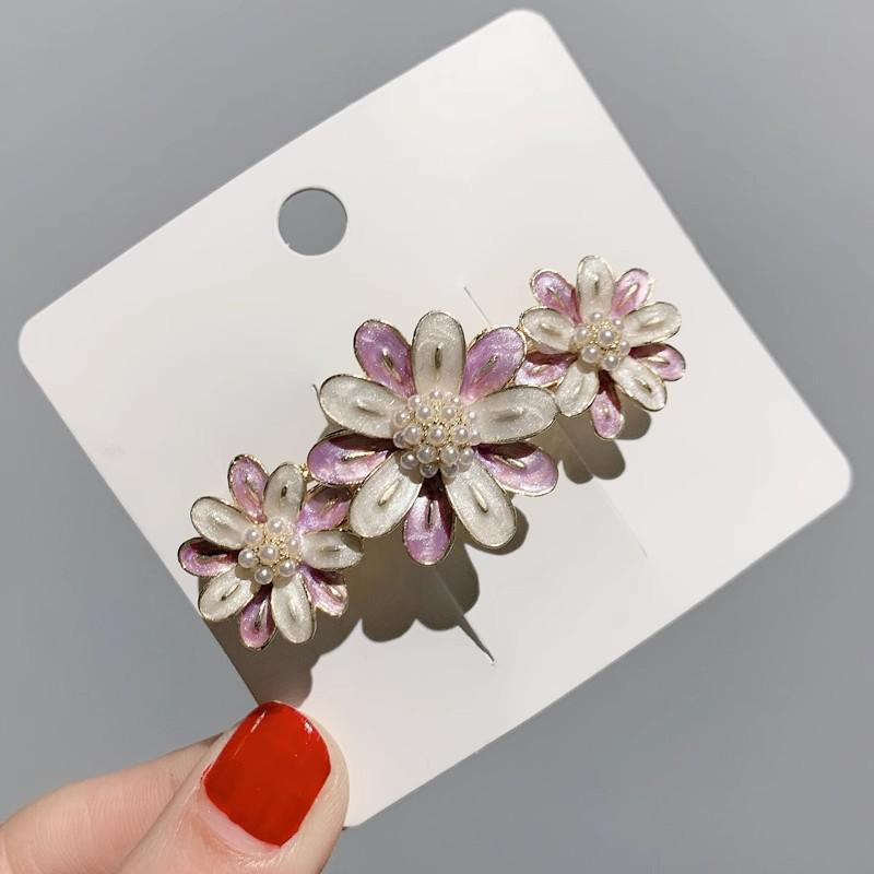 Vintage Pearl Drip Oil Korean Spring Hair Clip - Exaggerated Cross-Border Style for Bangs