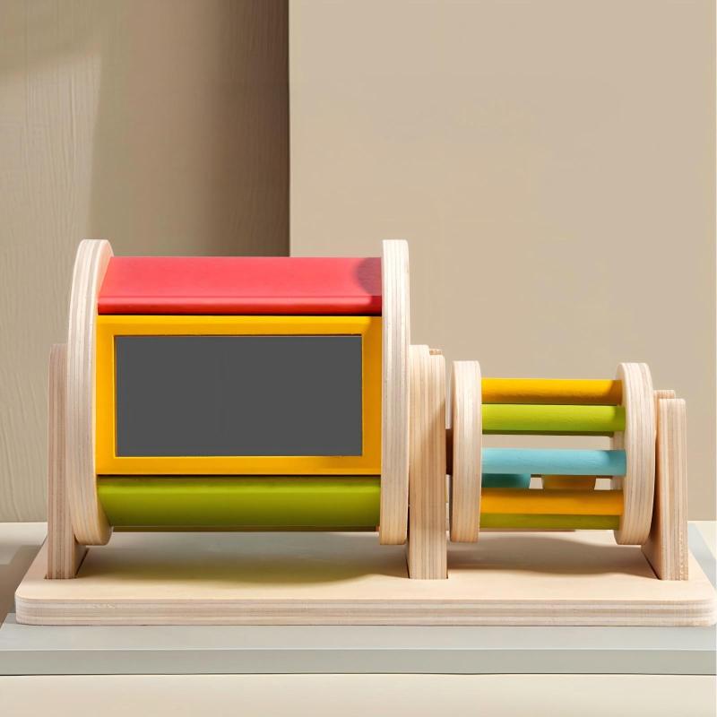 Montessori Infant Wooden Toys Toddler Color Rolling Drum Toy Kids Educational Sensory Toys Baby Birthday Gifts Aged 0-3 Years